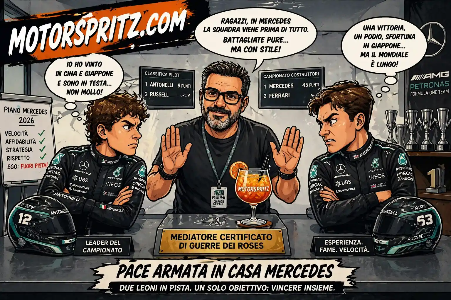 F1: Spritz, argenteria volante e pace armata nel salotto Mercedes